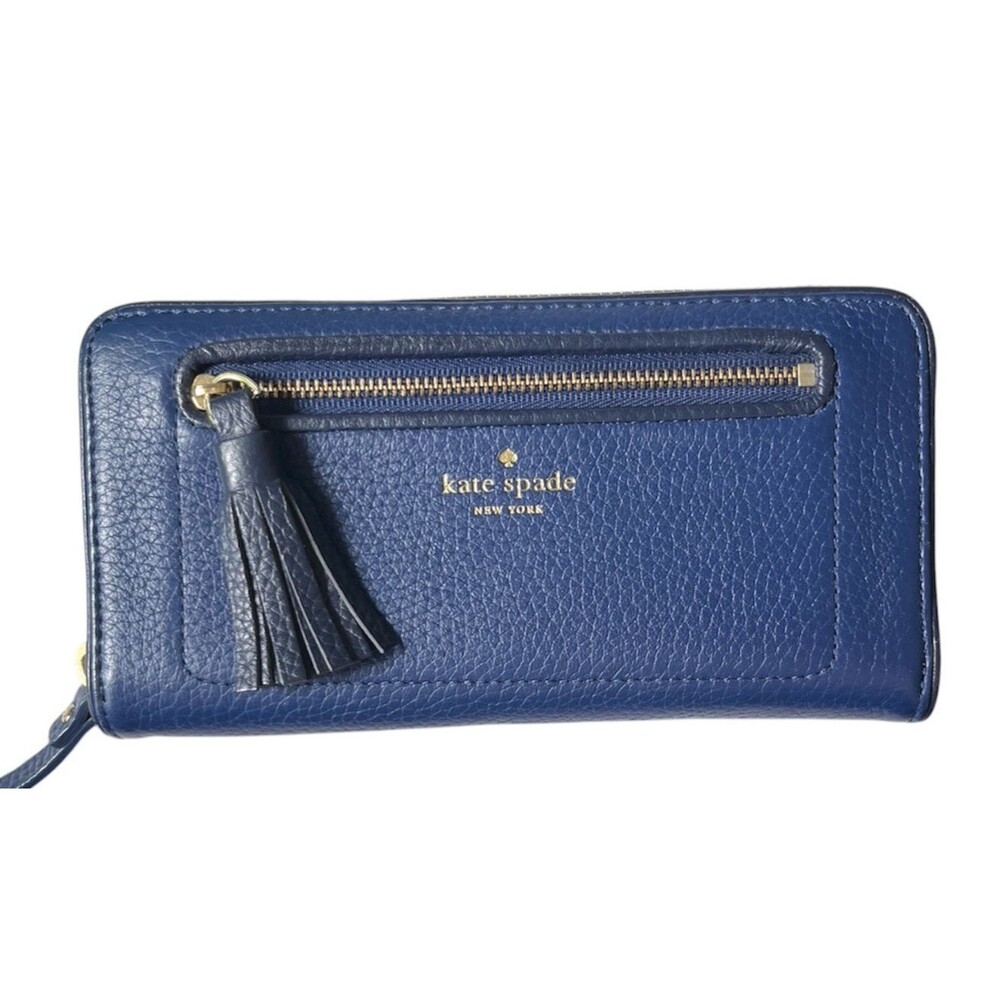 Kate Spade New York Wallet Chester Street Neda Pebbled Zip Leather Blue